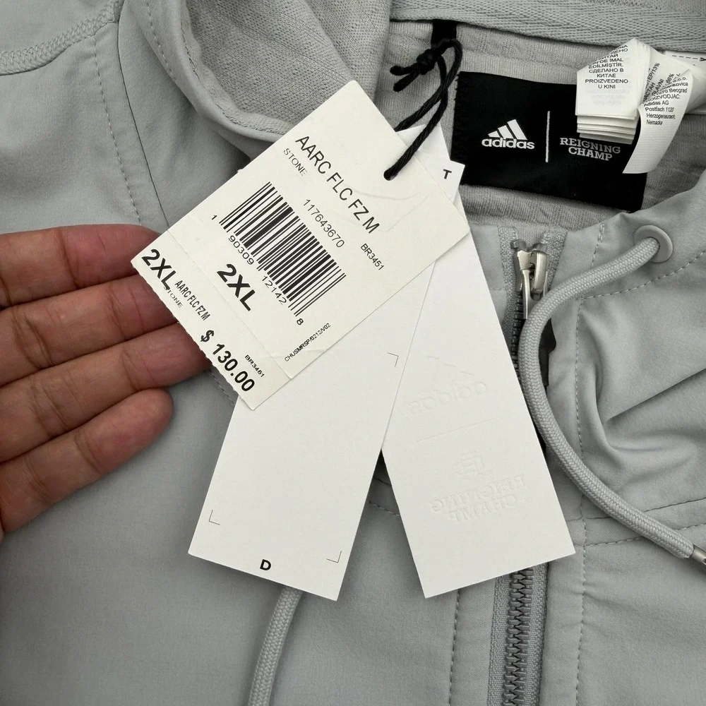Adidas Reigning Champ Hoodie Mens 2XL Gray Full Zip Hooded Fleece Stretch NWT